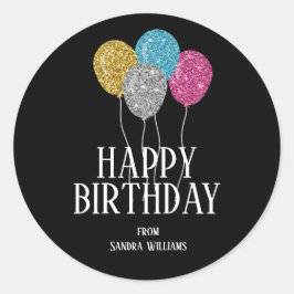 Happy Birthday Colorful Glitter Balloons Custom Ronde Sticker