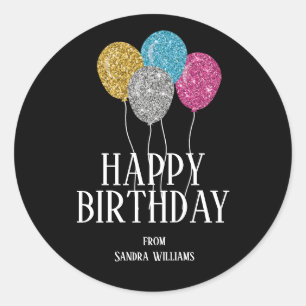 Happy Birthday Colorful Glitter Balloons Custom Ronde Sticker