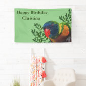 Happy Birthday Colorful Macaw Parrot Green Leaves Spandoek (Insitu)