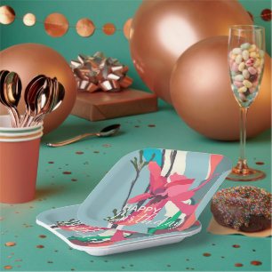 Happy Birthday Colorful Pink Magnolia Abstract Papieren Bordje