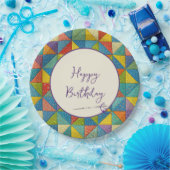 Happy Birthday Colorful Pinwheel Quilt Pattern Papieren Bordje (Feest)