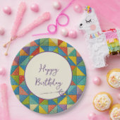 Happy Birthday Colorful Pinwheel Quilt Pattern Papieren Bordje (Feest)
