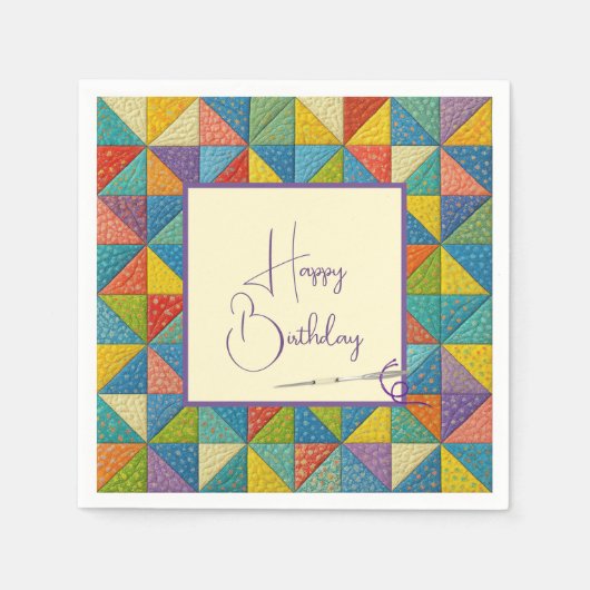 Happy Birthday Colorful Pinwheel Quilt Pattern Servet (Voorkant)