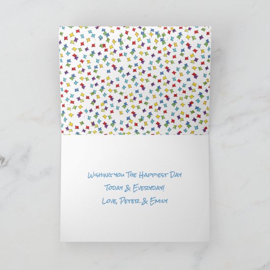 Happy Birthday Colorful Rainbow Balloons Confetti Kaart (Binnen)