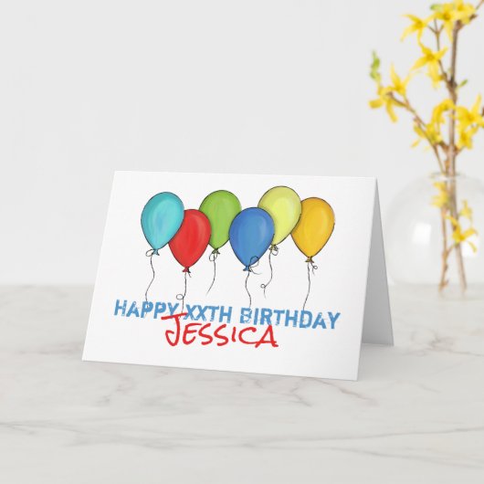 Happy Birthday Colorful Rainbow Balloons Confetti Kaart (Gele Bloem)