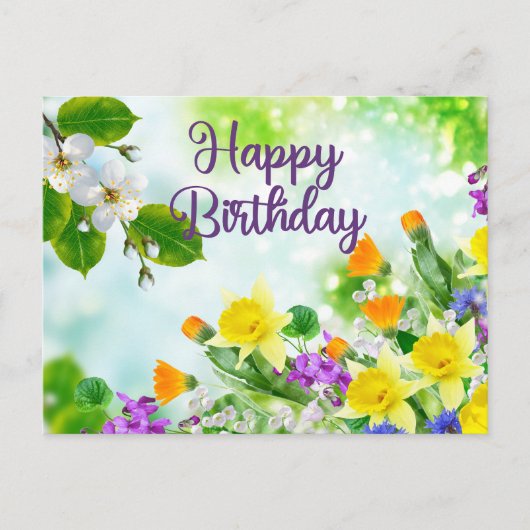 Happy Birthday Colorful Spring Flowers Briefkaart (Voorkant)