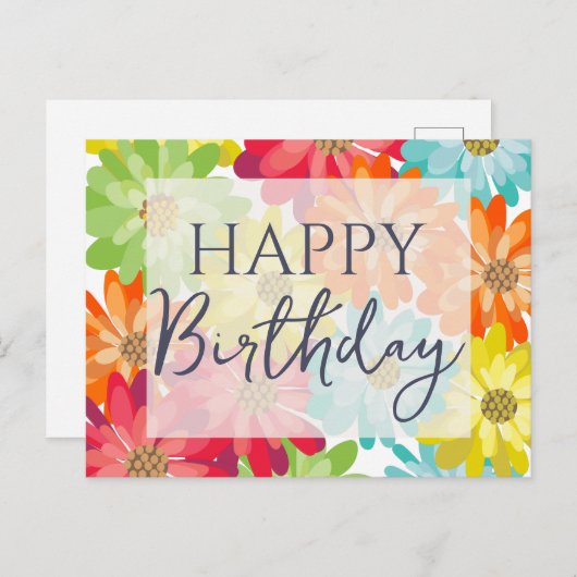 Happy Birthday Colorful Spring Flowers Briefkaart (Voorkant / Achterkant)