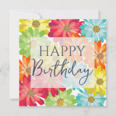 Happy Birthday Colorful Spring Flowers Kaart (Voorkant)