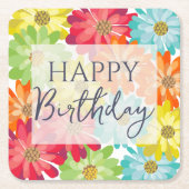 Happy Birthday Colorful Spring Flowers Kartonnen Onderzetters (Voorkant)