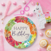 Happy Birthday Colorful Spring Flowers Papieren Bordje (Feest)