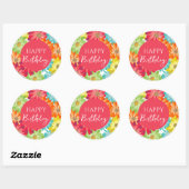 Happy Birthday Colorful Spring Flowers Ronde Sticker (Vel)