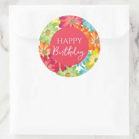 Happy Birthday Colorful Spring Flowers Ronde Sticker (Tas)