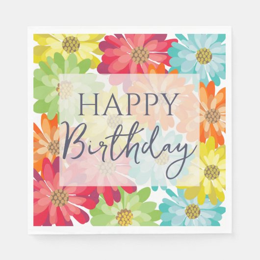 Happy Birthday Colorful Spring Flowers Servet (Voorkant)