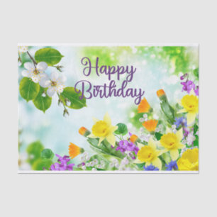 Happy Birthday Colorful Spring Flowers Tissuepapier