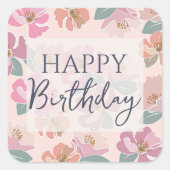 Happy Birthday Colorful Spring Flowers Vierkante Sticker (Voorkant)