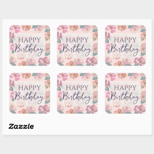 Happy Birthday Colorful Spring Flowers Vierkante Sticker (Vel)