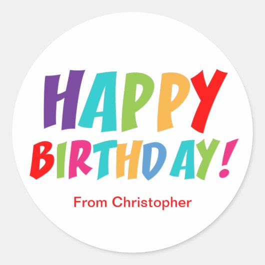 Happy Birthday Colorful Typography Ronde Sticker (Voorkant)
