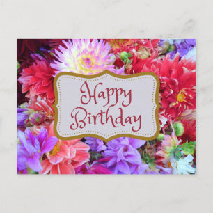 Happy Birthday Colorful Vibrant Dahlia Flowers Briefkaart