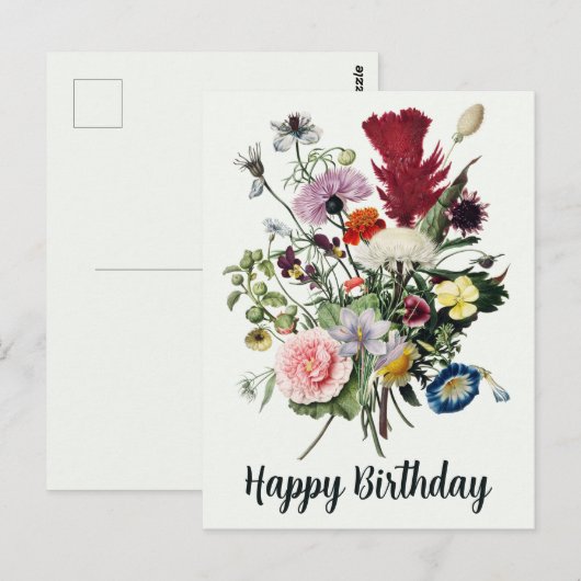 Happy Birthday Colorful  Wildbloemen Briefkaart (Voorkant / Achterkant)