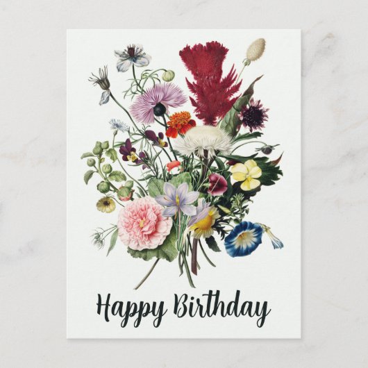 Happy Birthday Colorful  Wildbloemen Briefkaart (Voorkant)