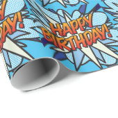 HAPPY BIRTHDAY Comic Book Pop Art Blue Cadeaupapier (Rol Hoek)