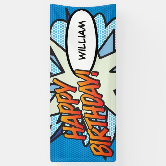 HAPPY BIRTHDAY Comic Book Pop Art Blue Spandoek (Verticaal)