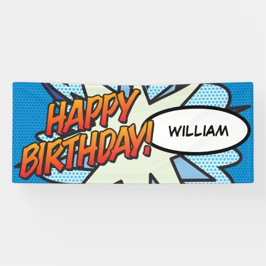 HAPPY BIRTHDAY Comic Book Pop Art Blue Spandoek (Horizontaal)