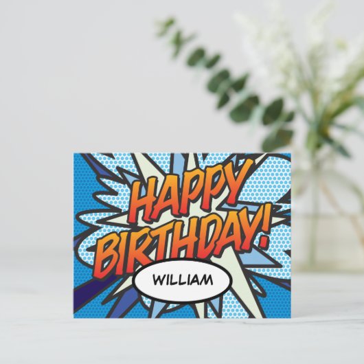 HAPPY BIRTHDAY Comic Book Pop Art Briefkaart (Staand voorkant)