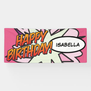 HAPPY BIRTHDAY Comic Book Pop Art Pink Spandoek