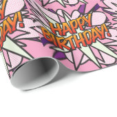 HAPPY BIRTHDAY Comic Book Pop Art roze Cadeaupapier (Rol Hoek)