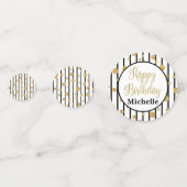 Happy Birthday Confetti - Black Stripe Gold Glitte (Voorkanten)