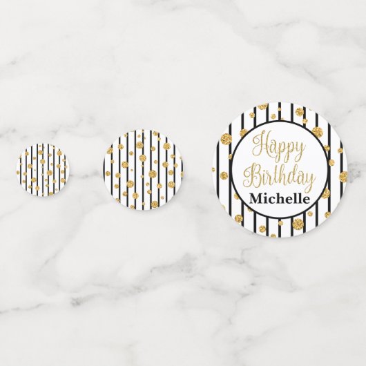 Happy Birthday Confetti - Black Stripe Gold Glitte (Voorkanten)