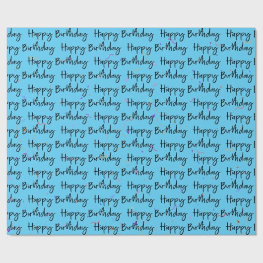 Happy Birthday Confetti op Aqua Cadeaupapier (Vlak)