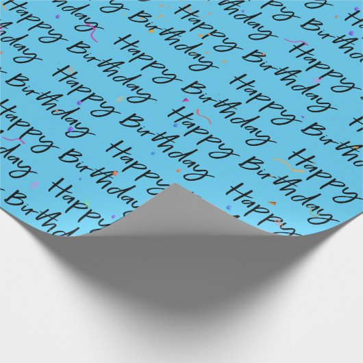 Happy Birthday Confetti op Aqua Cadeaupapier (Hoek)