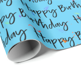 Happy Birthday Confetti op Aqua Cadeaupapier