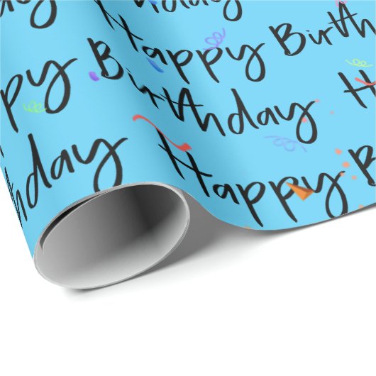 Happy Birthday Confetti op Aqua Cadeaupapier (Rol Hoek)
