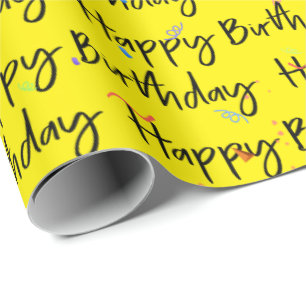 Happy Birthday Confetti op Gellow Wrapping Paper Cadeaupapier