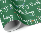 Happy Birthday Confetti op Groen Cadeaupapier (Rol Hoek)