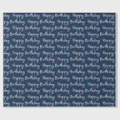 Happy Birthday Confetti op Navy Wrapping Paper Cadeaupapier (Vlak)