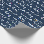 Happy Birthday Confetti op Navy Wrapping Paper Cadeaupapier (Hoek)
