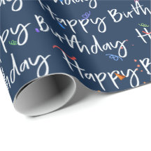 Happy Birthday Confetti op Navy Wrapping Paper