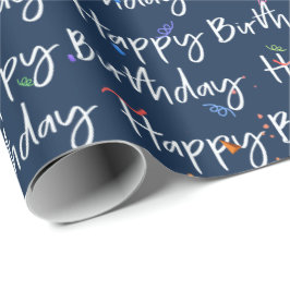 Happy Birthday Confetti op Navy Wrapping Paper Cadeaupapier