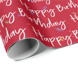 Happy Birthday Confetti op Red Cadeaupapier