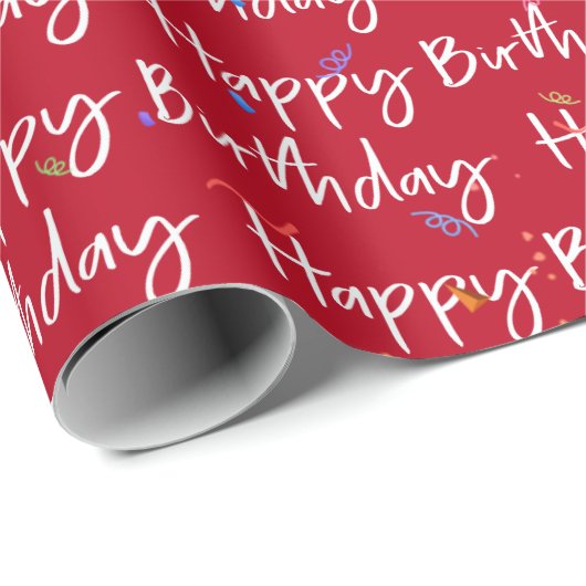 Happy Birthday Confetti op Red Cadeaupapier (Rol Hoek)
