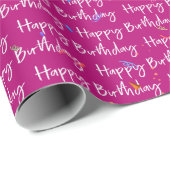 Happy Birthday Confetti op roze Cadeaupapier (Rol Hoek)