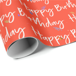 Happy Birthday Confetti op Sinaasappel Cadeaupapier