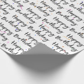 Happy Birthday Confetti op Wit Cadeaupapier (Hoek)
