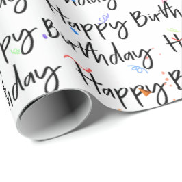 Happy Birthday Confetti op Wit Cadeaupapier