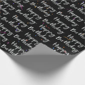 Happy Birthday Confetti op zwart Cadeaupapier (Hoek)