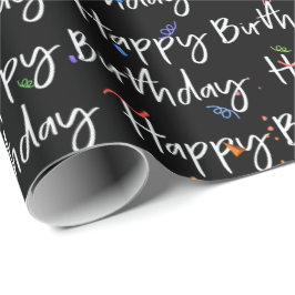 Happy Birthday Confetti op zwart Cadeaupapier